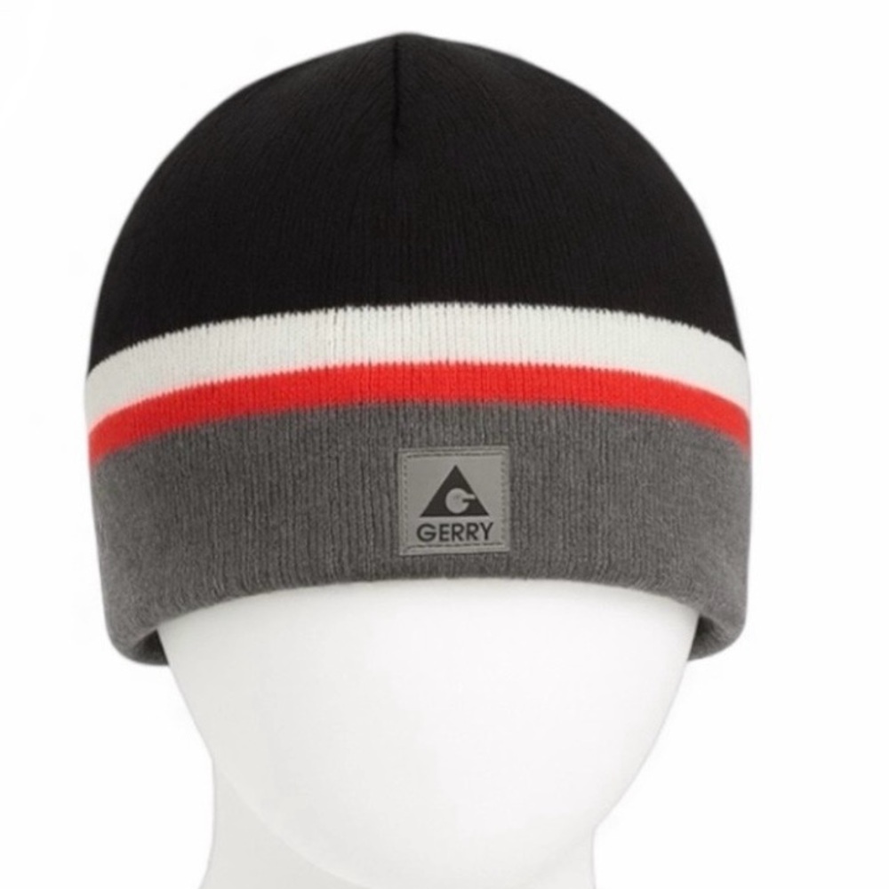 Gerry Knit Winter Beanie | Black/Grey | Neon Orange Stripe | One Size